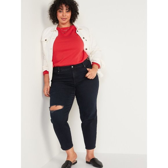 Old Navy Jeans 18 OG Straight Ripped Knee High-Rise Stretch Black Women's - Picture 2 of 14